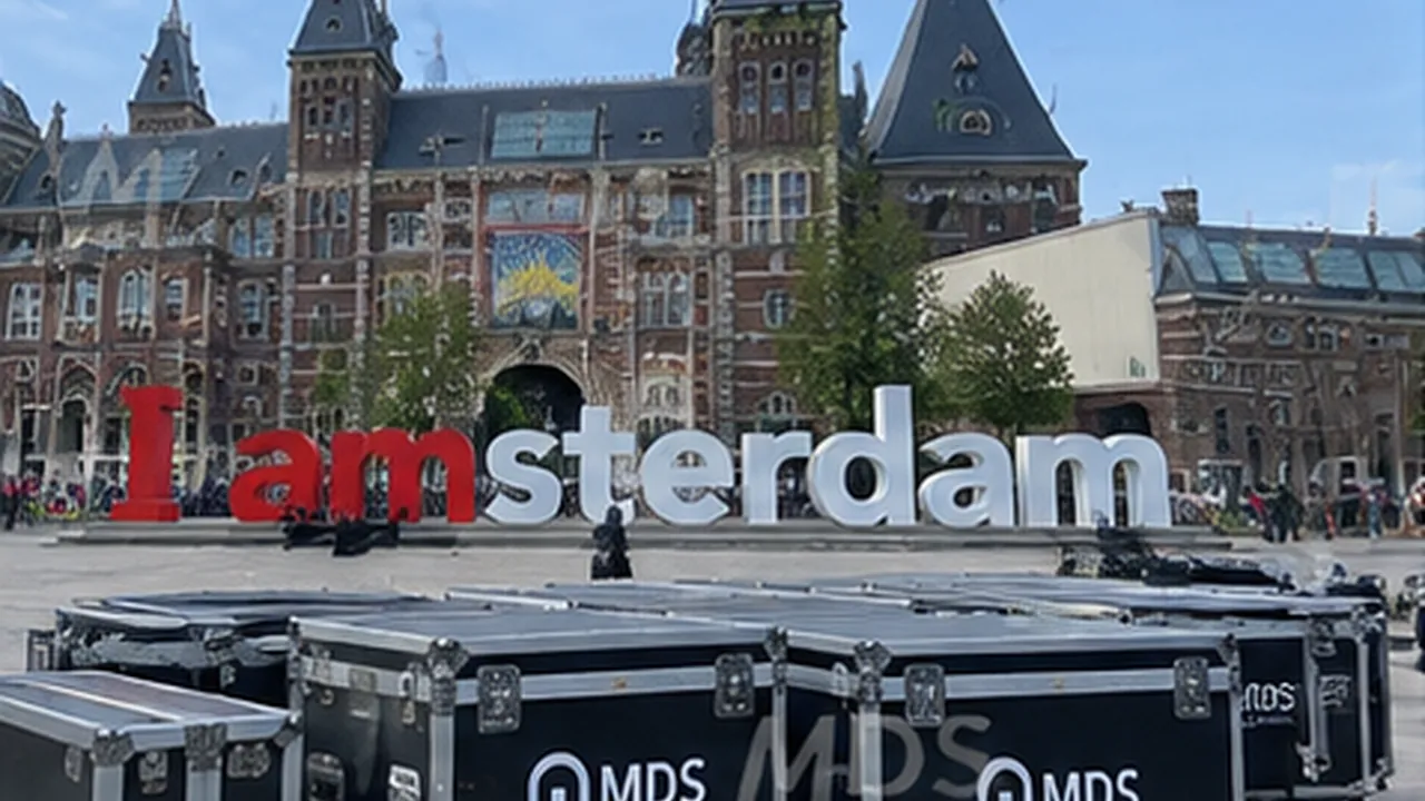 MDS flight cases with outdoor COB LED cabinets arriving on site in Amsterdam